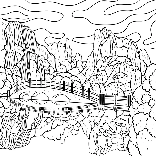 Bridge amidst Mountains and Water