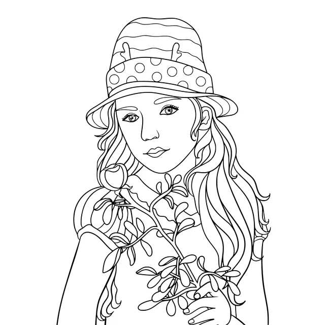 Girl Holding Flower Branch
