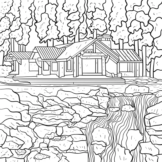 Log Cabin by the Stream