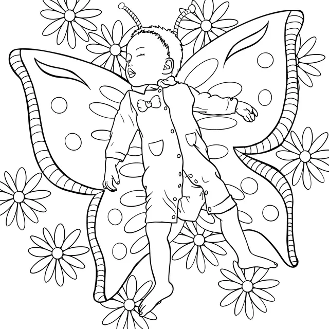 A baby sleeping peacefully in a butterfly - themed outfit
