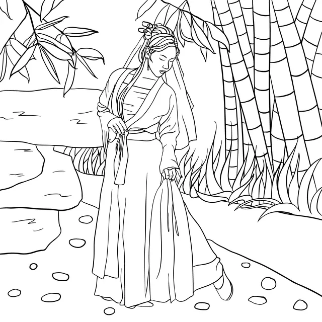 Ancient - styled woman in the bamboo forest