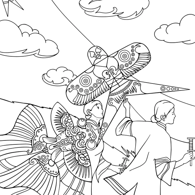Women flying kites