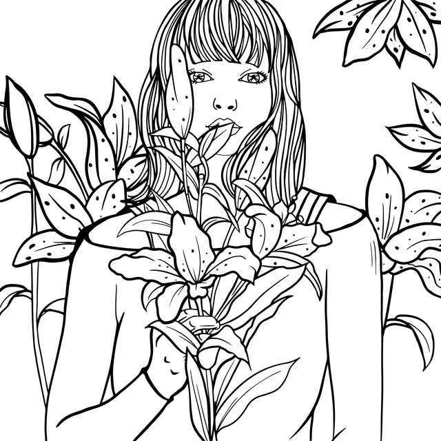 Woman Holding Lilies