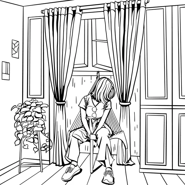 Person sitting alone by the window