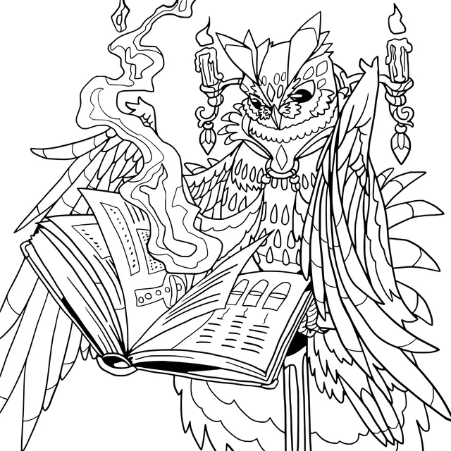 An owl casting spells with a book