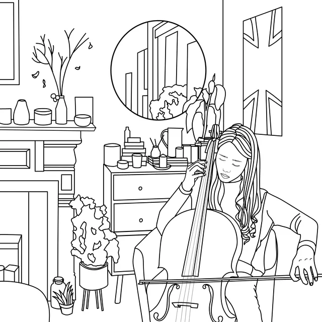 Woman playing the cello at home