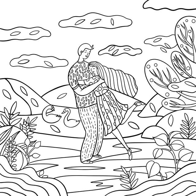 Lovers embracing in nature