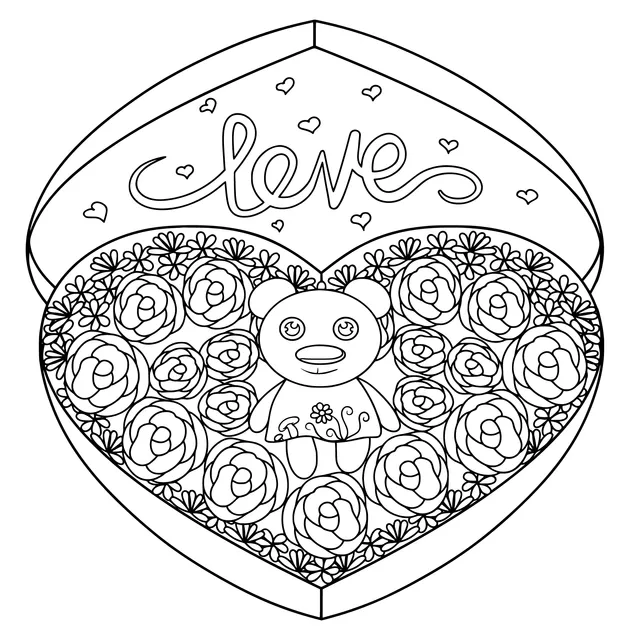 Teddy Bear and Roses in a Heart - shaped Gift Box