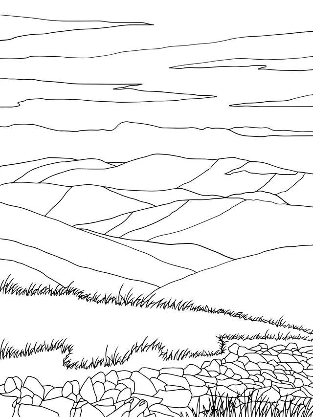 Mountains and Grassland at Dusk