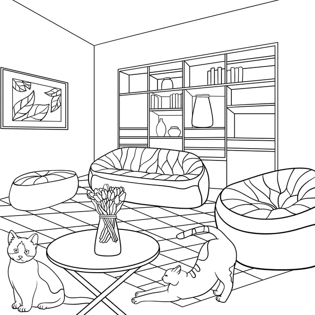 Cozy Living Room with Cats