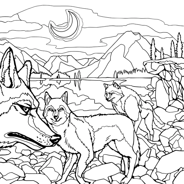 Wolf Pack under the Moonlit Night