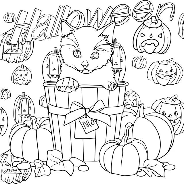 Black Cat and Pumpkins on Halloween