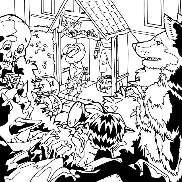 A Fantasy Scene in Front of the Door on Halloween