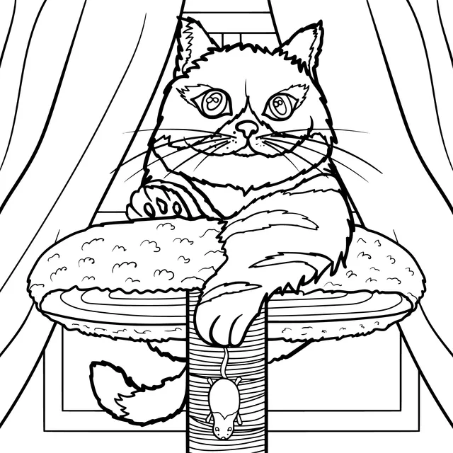 A cat lying on a cat - tree
