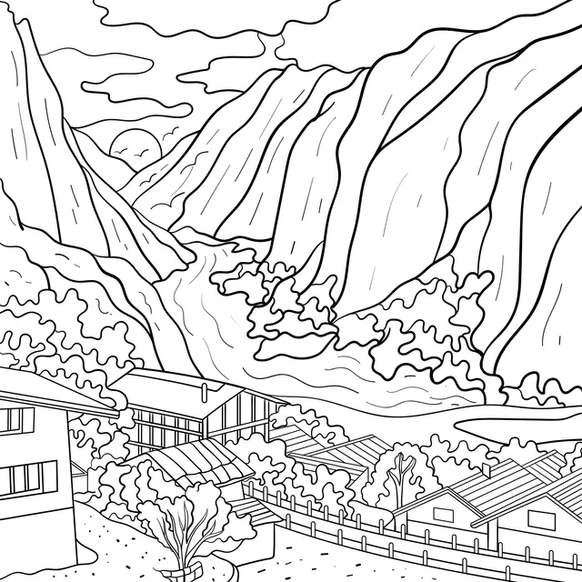Beautiful Dusk Scene of a Mountain Village