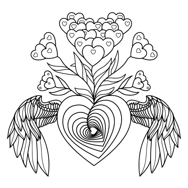 Heart with Wings and Bouquet