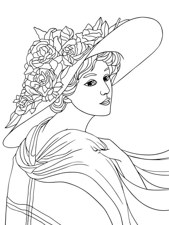 Lady with a Rose - Adorned Hat