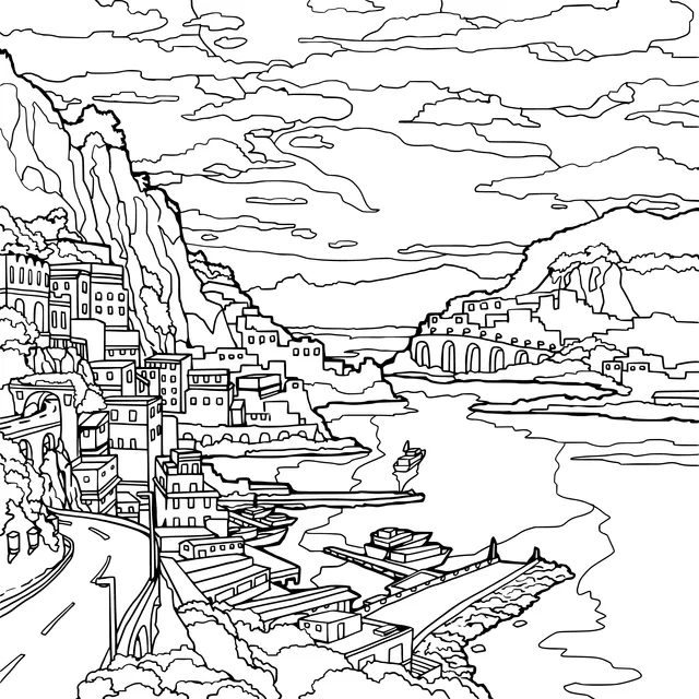 Riverside Town at Dusk