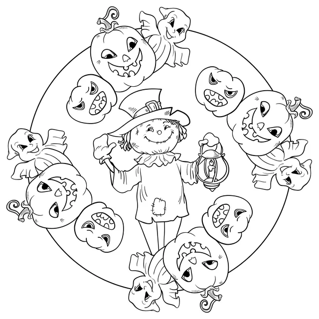 Scarecrow, Pumpkins and Ghosts for Halloween