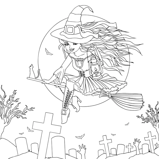 Witch Flying on Halloween Night
