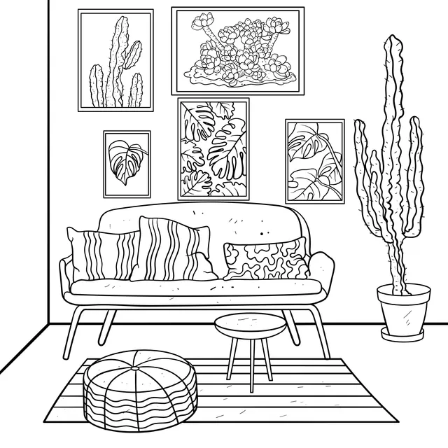 A Cozy Living Room Decorated with Green Plants