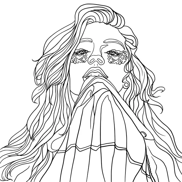 Long - haired woman covering her face
