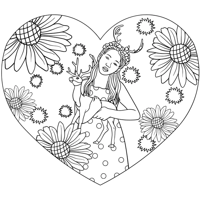 Flower - adorned Girl Hugging a Fawn