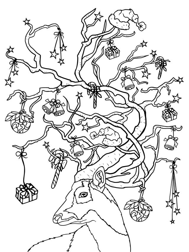 Deer adorned with Christmas elements