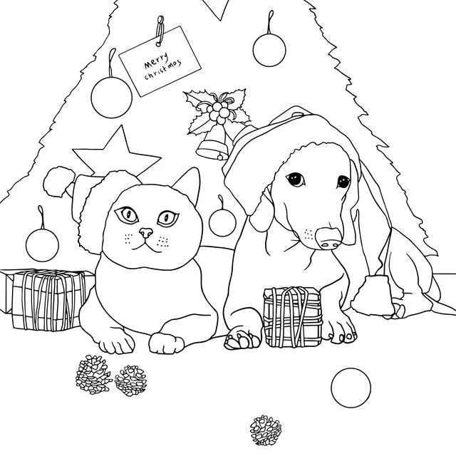 Cats and dogs wearing Christmas hats