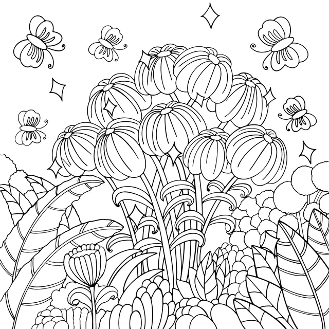 Colorful Flower Cluster and Butterflies
