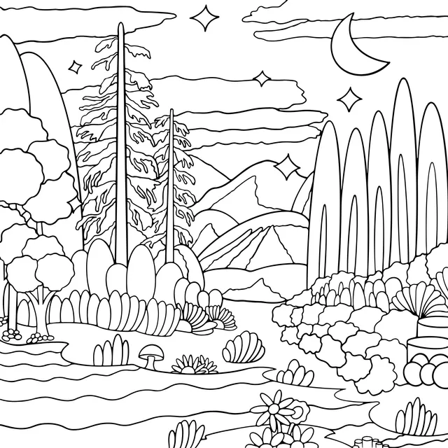 A Dreamy Forest under the Moonlit Night