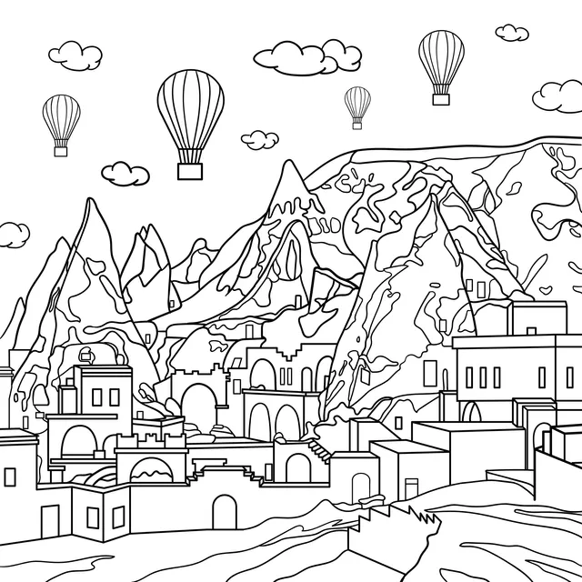 Hot - air Balloons and Colorful Town in Cappadocia