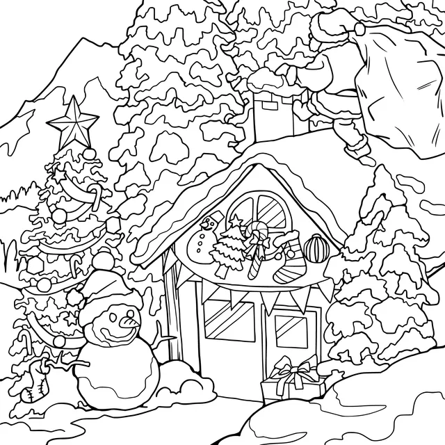 A winter scene of Santa Claus delivering gifts
