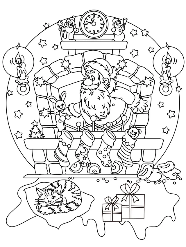 Santa Claus by the fireplace