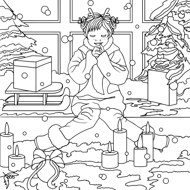 Girl making a wish in a Christmas scene
