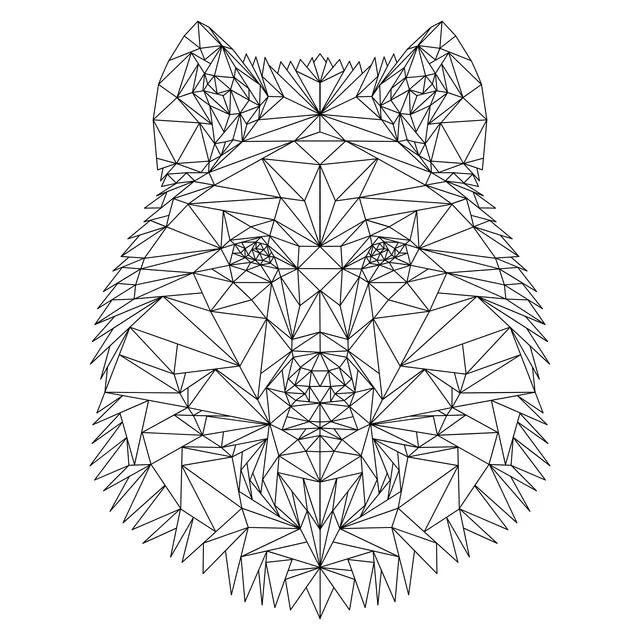 Geometric Wolf Head under the Moonlit Night