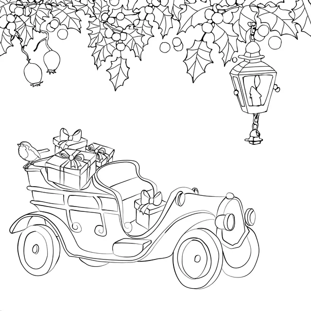 Vintage car loaded with Christmas gifts
