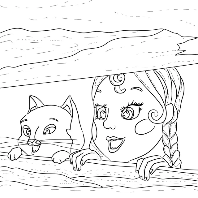 Girl and Cat in the Snow