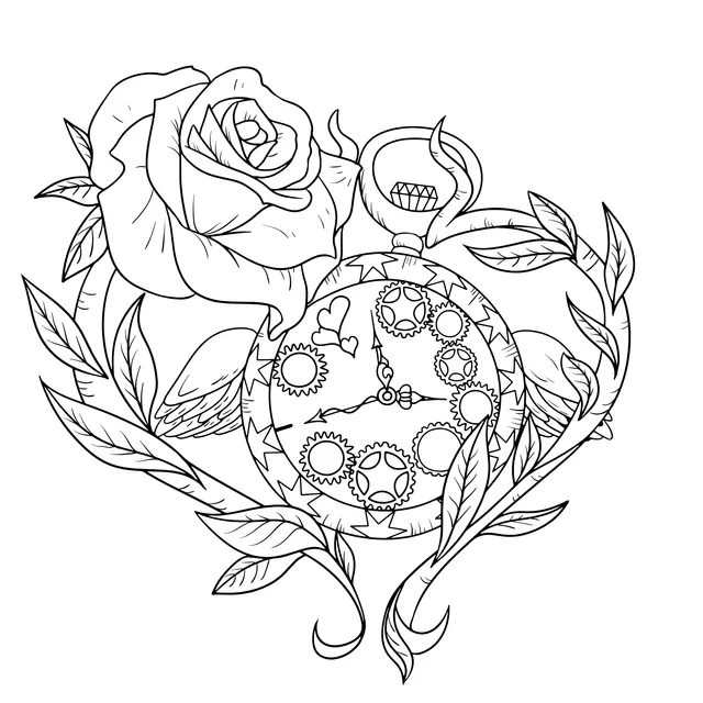 Illustration of a Pocket - Watch with a Rose and Wings