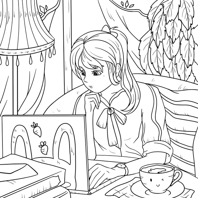 Girl Concentrating on Using a Laptop