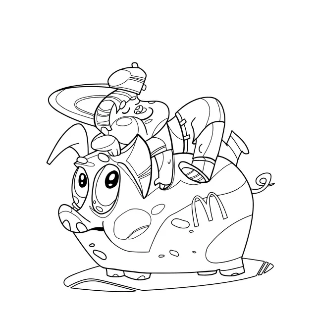 Child lying on the back of a pig