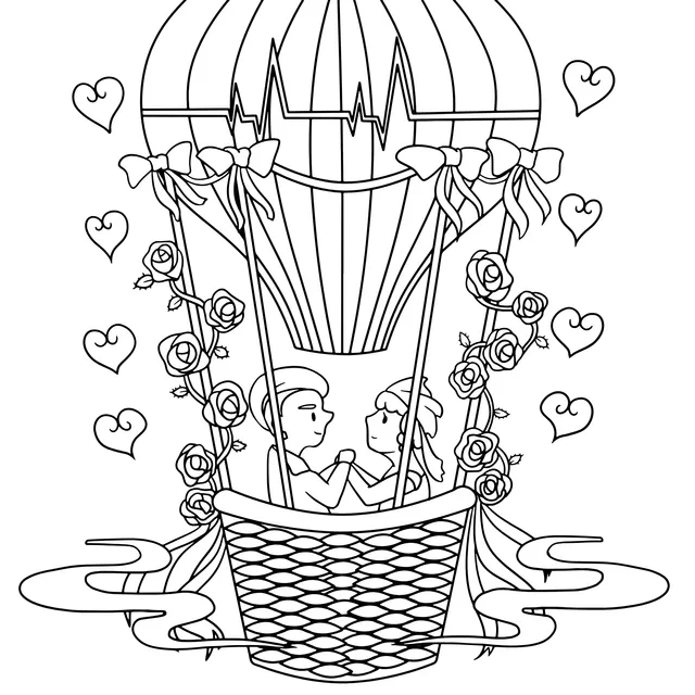 Romantic Couple in a Hot - air Balloon