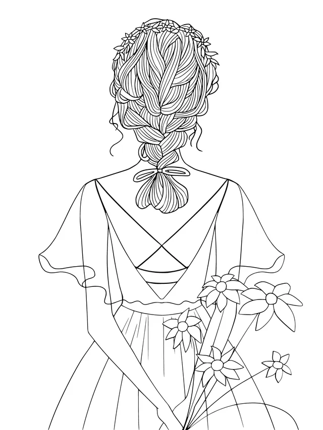 Back - view of a Maiden Holding Flowers