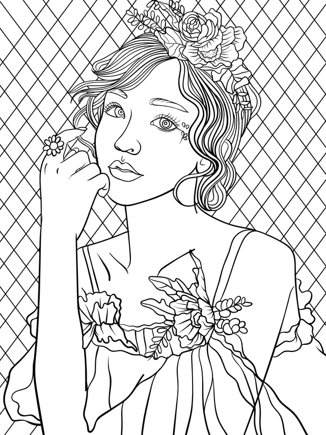 Beautiful Woman with Flower Wreath
