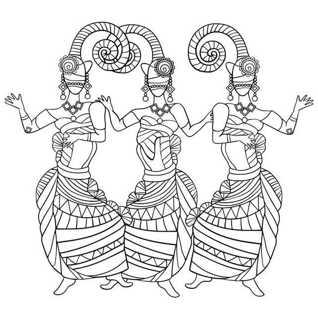Three Dancers in Traditional Attire