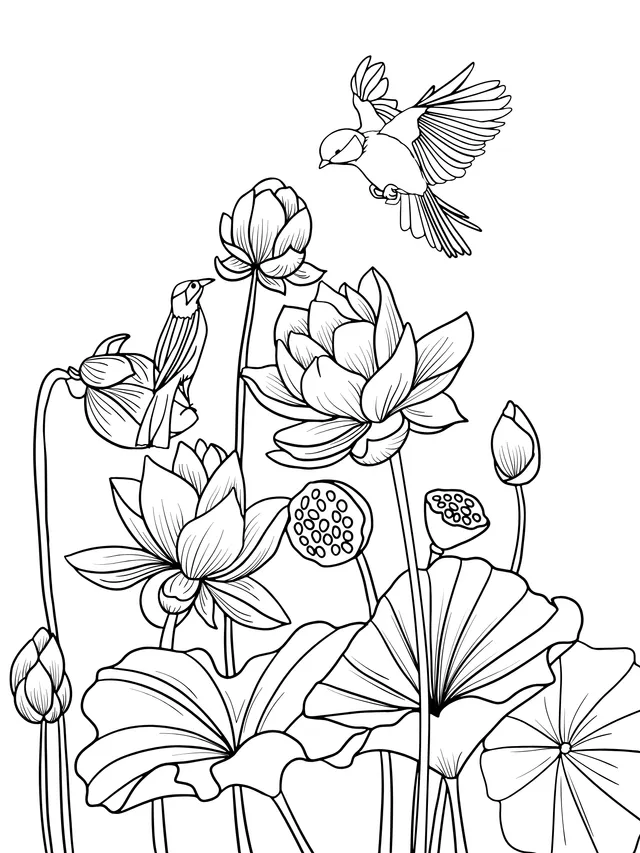 Lotus and Flying Birds