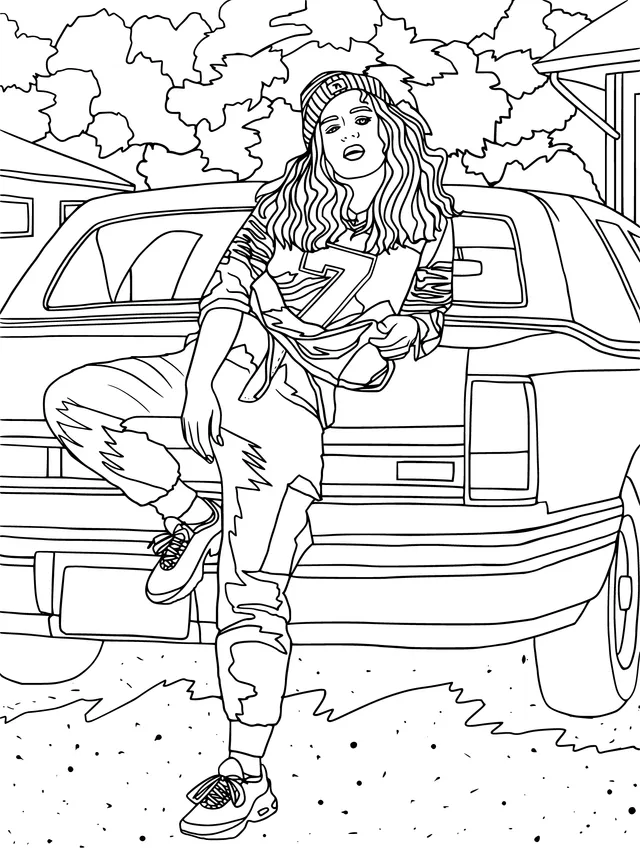 Fashionable girl leaning against a car