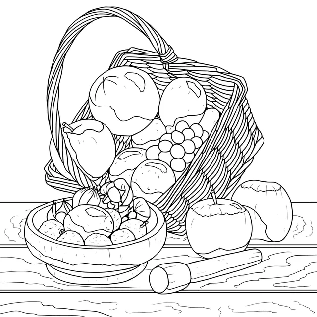 Basket and bowl filled with fruits