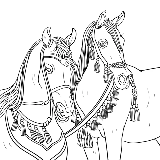 Two Ornately - Decorated Horses