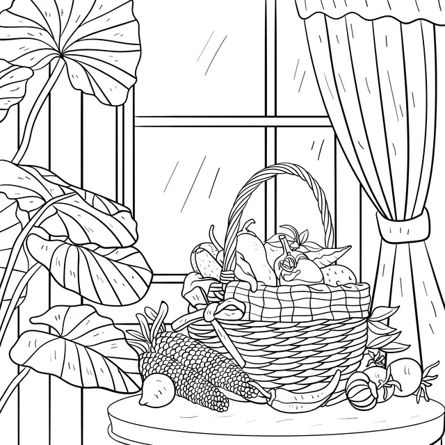 Fruit Basket and Vegetables by the Window